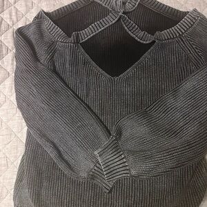 Mazik Gray Off-the-Shoulder Ribbed Sweater